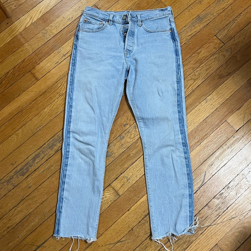 Levi’s Light Wash Boyfriend Jeans - Dark Blue Stripe